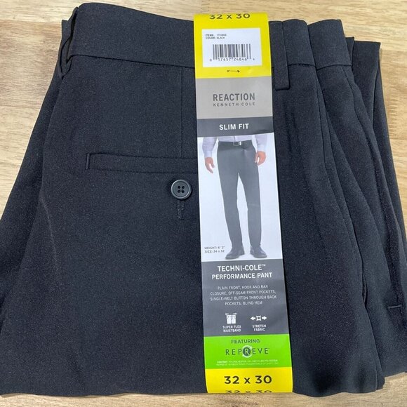 NEW Kenneth Cole Men's 32x30  Slim Fit Performance Pants Black Stretch - Picture 6 of 9